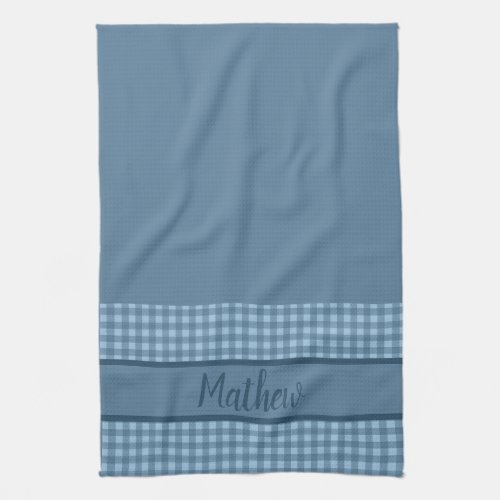 Blue With Blue Buffalo Plaid Personalized Kitchen Towel