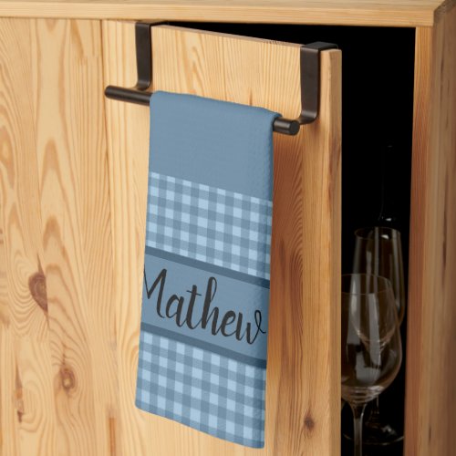 Blue With Blue Buffalo Plaid Personalized Kitchen Towel