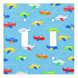 BLUE WITH BRIGHTLY COLORED AIRPLANES LIGHT SWITCH COVER