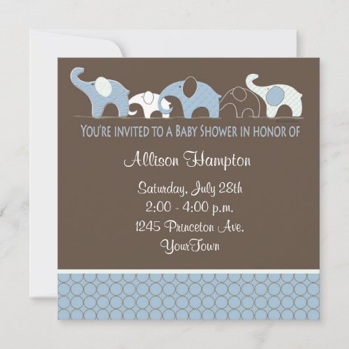 Blue with Brown Elephant Baby Shower Invitations