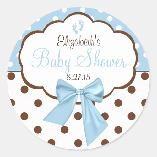 Blue With Brown Polka Dots Baby Shower Classic Round Sticker