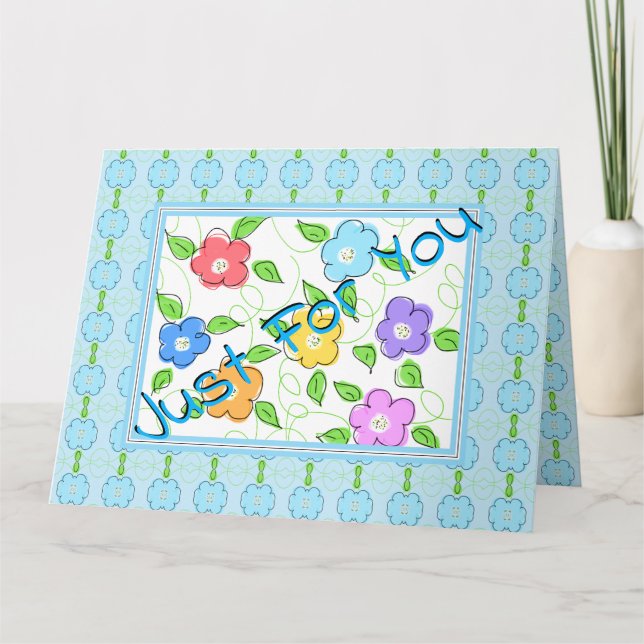 Blue With Colorful Floral Card (Front)