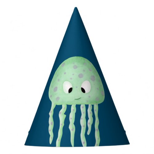 Blue with Cute Turquoise Jellyfish Birthday Party Hat