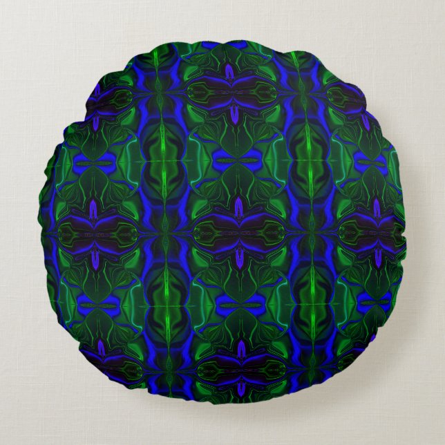 Blue with 'floating' intertwined strokes round pillow (Front)