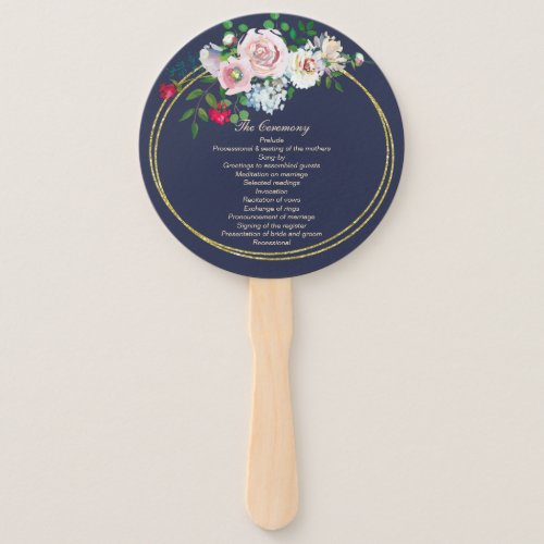 Blue with Floral Frame Wedding Program Fan