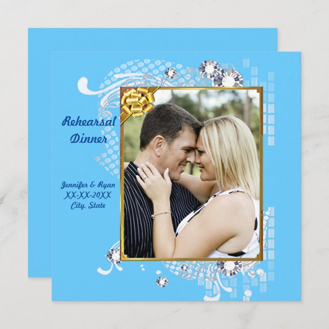 Blue with Frame Diamonds Rehearsal Dinner Invite (Front/Back)