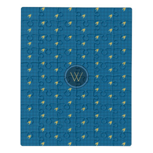 Blue with Gold Accent Houndstooth Acrylic Puzzle