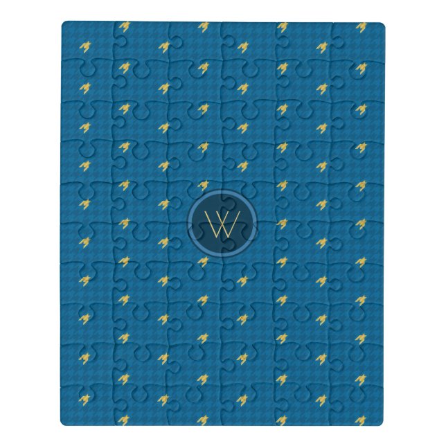 Blue with Gold Accent Houndstooth Acrylic Puzzle (Puzzle Vertical)