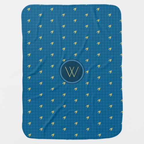 Blue with Gold Accent Houndstooth Baby Blanket