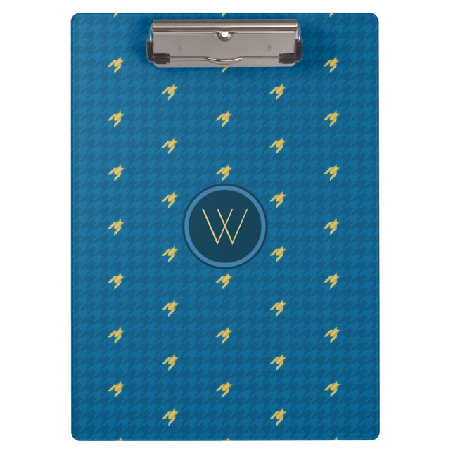 Blue with Gold Accent Houndstooth Clipboard (Front)