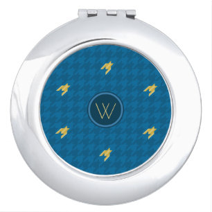 Blue with Gold Accent Houndstooth Compact Mirror