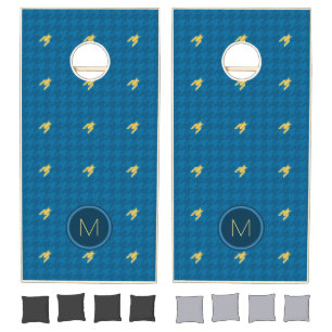 Blue with Gold Accent Houndstooth Cornhole Set