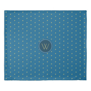 Blue with Gold Accent Houndstooth Duvet Cover