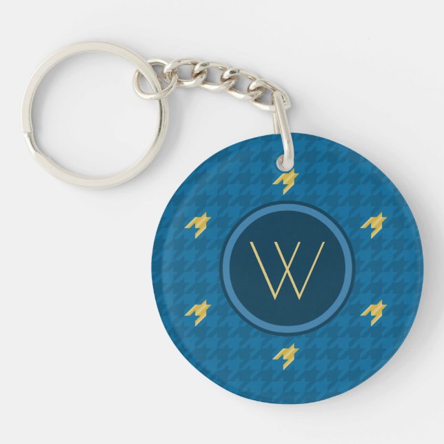 Blue with Gold Accent Houndstooth Keychain (Front)