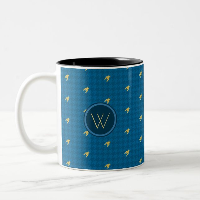Blue with Gold Accent Houndstooth Mug (Left)