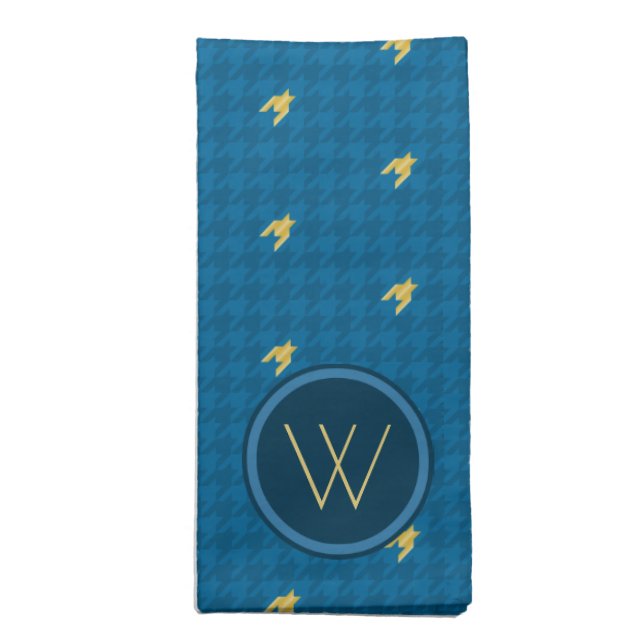 Blue with Gold Accent Houndstooth Napkin (Folded)