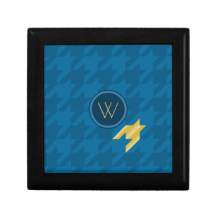 Blue with Gold Accent Houndstooth Tile Box