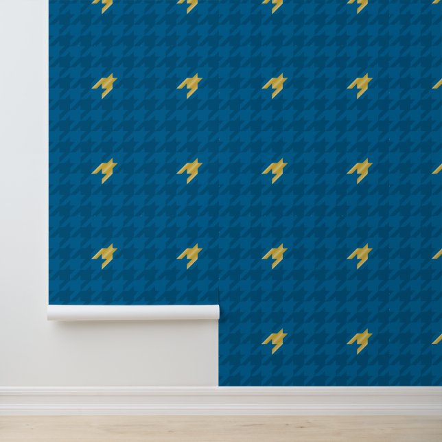 Blue with Gold Accent Houndstooth Wallpaper (Application)