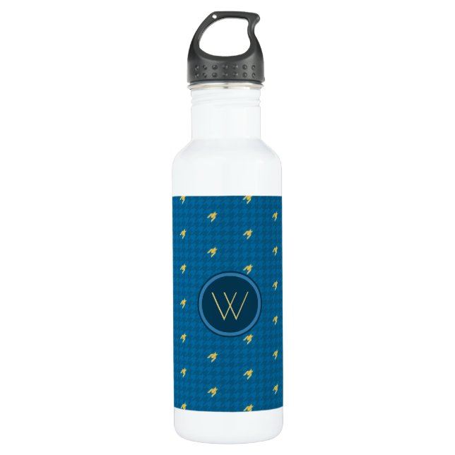 Blue with Gold Accent Houndstooth Water Bottle (Front)