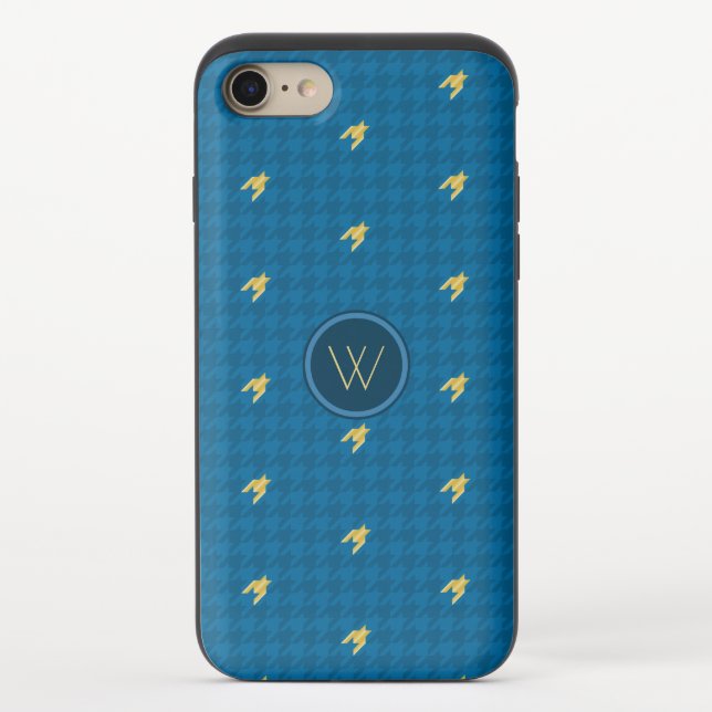Blue with Gold Houndstooth Uncommon Phone Case (Back)