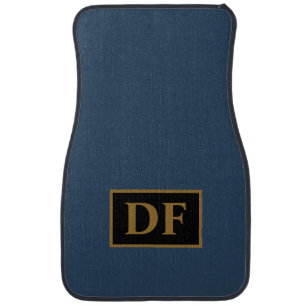 Blue With Gold Initials Car Floor Mat
