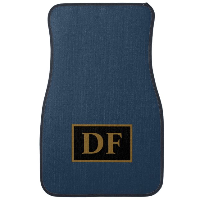 Blue With Gold Initials Car Floor Mat (Front)