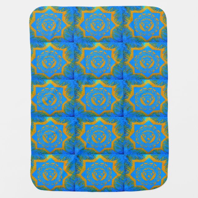 blue with gold tibetan style swaddle blanket (Front)