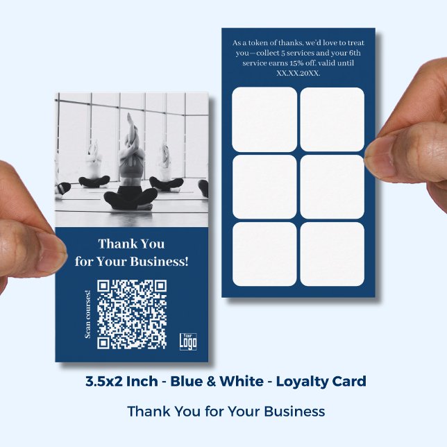 Blue with Logo & QR - Gym Thank You Loyalty Card (Blue with Logo & QR - Gym Thank You Loyalty Card; Size: 3.5x2 Inch)