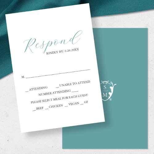 Blue with Meal Choice Monogram RSVP Cards