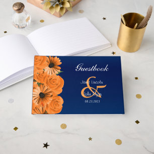 Blue with Orange Rose & Daisy Guestbook