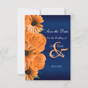 Blue with Orange Rose & Daisy Save The Date