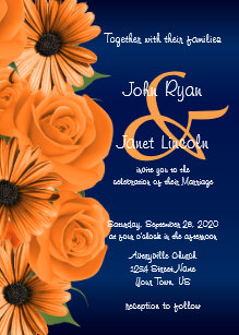 Blue And Orange Wedding Invitations Zazzle Blue With Orange Rose Daisy Wedding Invitations