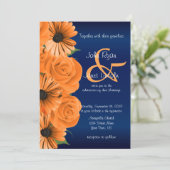 Blue with Orange Rose & Daisy Wedding Invitations (Standing Front)