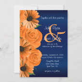 Blue with Orange Rose & Daisy Wedding Invitations (Front)