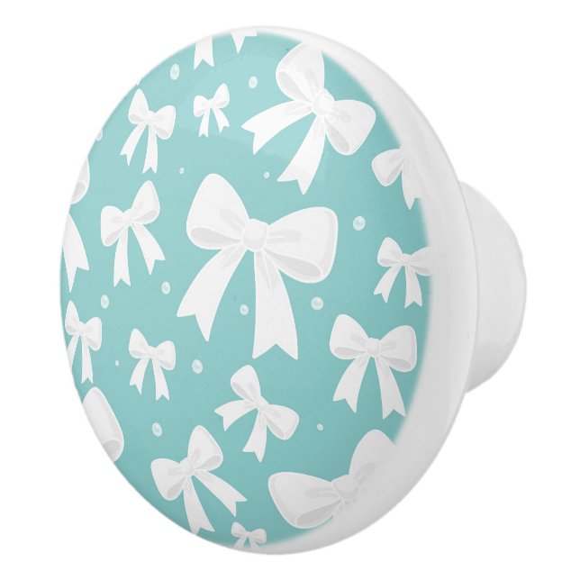 Blue With Pearls & White Bows Coquette  Ceramic Knob (Right)