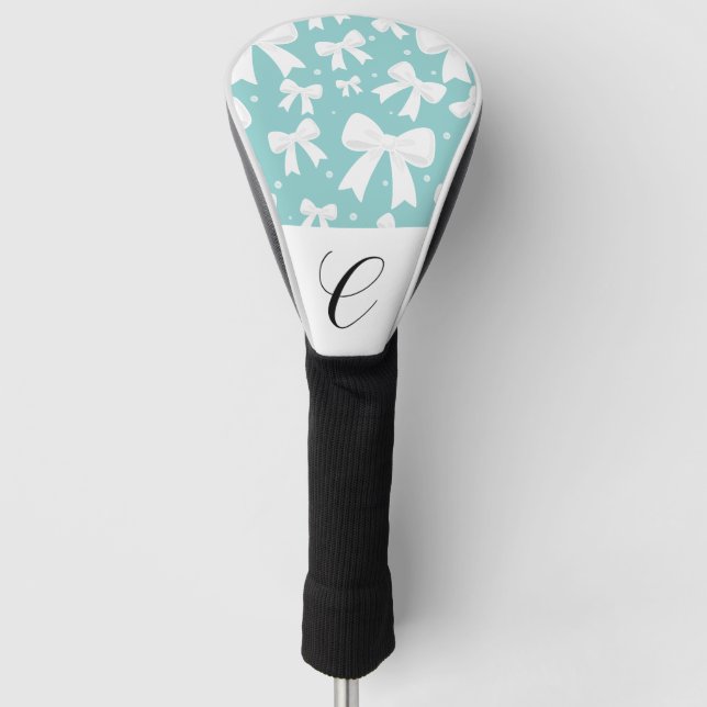 Blue With Pearls & White Bows Coquette  Golf Head Cover (Front)