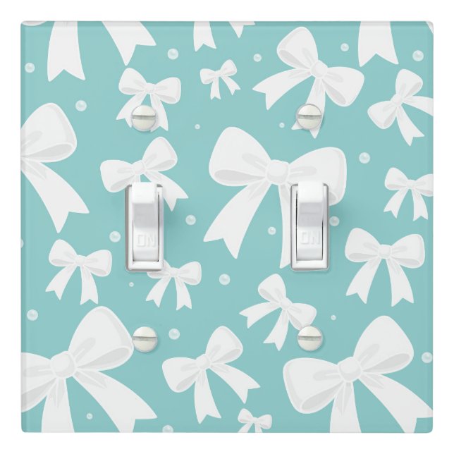 Blue With Pearls & White Bows Coquette  Light Switch Cover (In Situ)