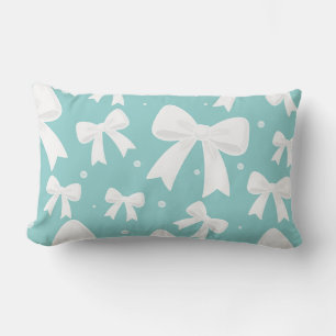 Blue With Pearls & White Bows Coquette Lumbar Pillow