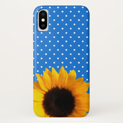 Blue with Polka Dots and Sunflower iPhone X Case