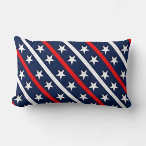 BLUE with RED  WHITE Stripes WHITE Stars USA Lumbar Pillow