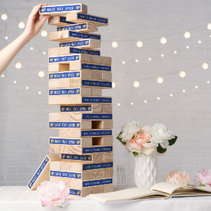 Blue with Roses Wedding Topple Tower
