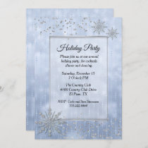 Blue with Silver Snowflakes Holiday Party Invitation