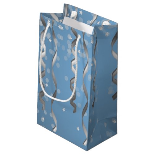 Blue with Silver Streamers and Stars Small Gift Bag