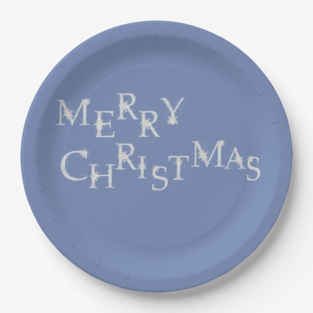 Blue With Snowflake Merry Christmas Paper Plates (Front)