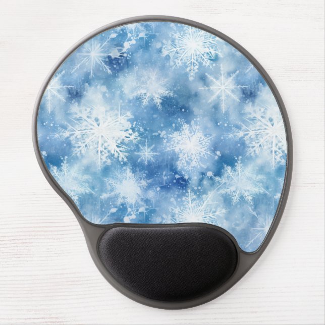 Blue with Snowflakes Watercolor Style Gel Mouse Pad (Front)