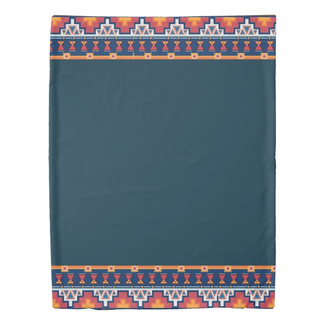 Blue With Southwest Boho Pattern Edges Reversible Duvet Cover (Front)