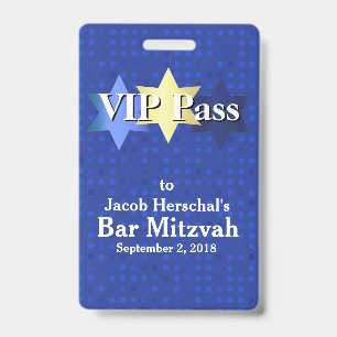 Blue with Stars Bar Mitzvah VIP Party Badge