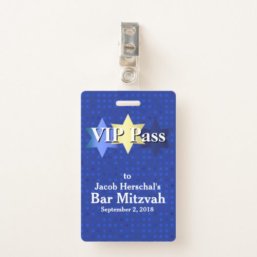 Blue with Stars Bar Mitzvah VIP Party Badge