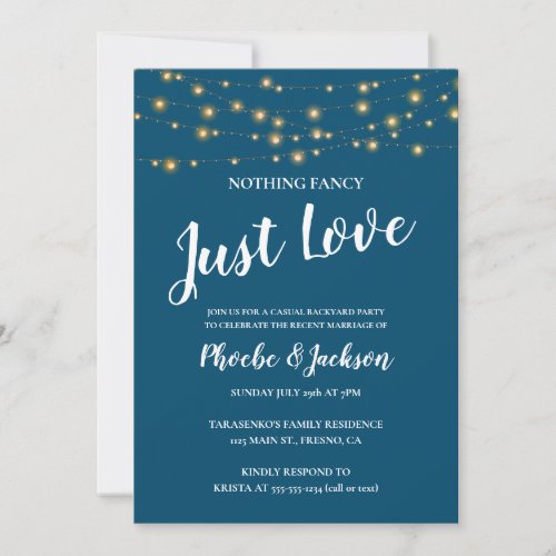 Blue With String Lights Wedding Elopement Party Invitation