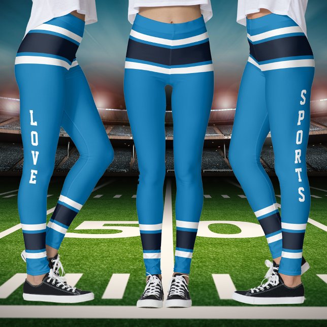 Blue With Striped Team Colors Love Sports Leggings (Blue With Striped Team Colors Love Sports Leggings)